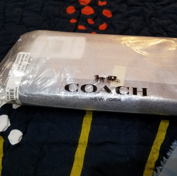 Coach Metallic Navy Blue Leather With Silver Hardware Accordion Zip Wallet NWT - Picture 2 of 14